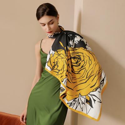 China GLS017 Custom Fashion Square Feeling Soft Floral Printed Silk Scarf Summer Soft Wholesale Women Scarves New for sale