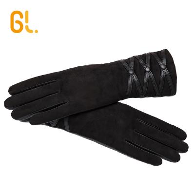 China Sudede GL leather ladies fashion black sex sheep suede women leather gloves for wholesale for sale