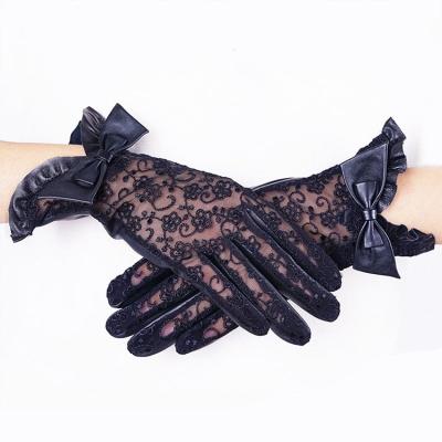 China GLLS001 fashion new spring lace leather gloves women dress with long gloves temperament velvet leather gloves for sale