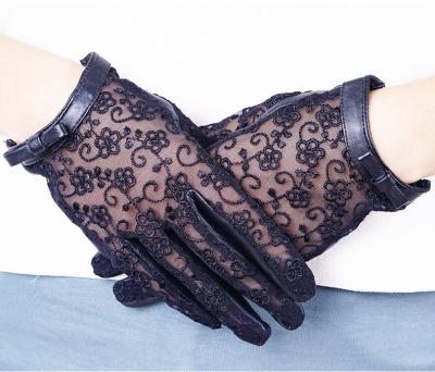 China New Design Fashion GLLS002 Soft Lace Butterfly Sheepskin Ladies Leather Gloves for sale