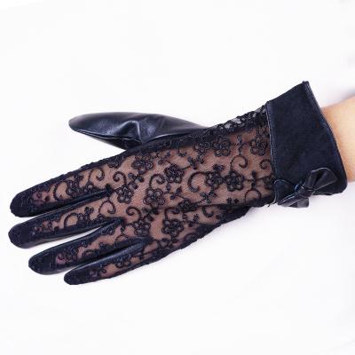 China GLLS003 Fashion Girl Lace Up Lady Purple Temperament Fashion Long Sheepskin Leather Gloves for sale