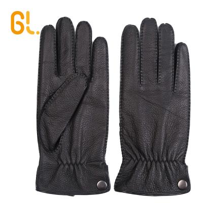 China Classic Mens Genuine Buckskin Driving Handjob Leather Gloves Custom Winter for sale