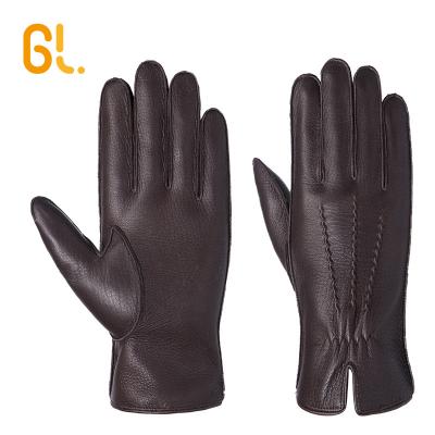 China Wool Cover 39Custom Fashion Wholesale Men Cheap Winter Luxury China Manufacturer Real Deerskin Driving Leather Palm Warm Genuine Gloves for sale