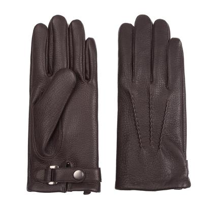 China Wholesale High Quality Classic Men's Classic Deer Hide Genuine Leather Driving Brown Winter Gloves for sale