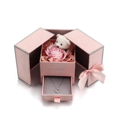 China Newest Luxury Box Gift Christmas Wrapping Gift Drawer Boxes Heart Bear Box Small Loving Jewelry For Birthday Christmas Days for sale