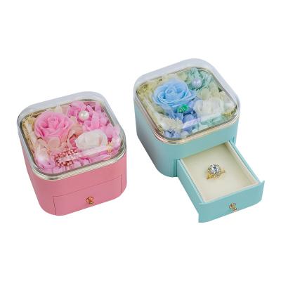 China Newest Creative Rose Flower Life Drawer Earrings Ring Necklace Box Spray Paint Jewelry Packaging Box Jewelry Gift Box Eternal for sale