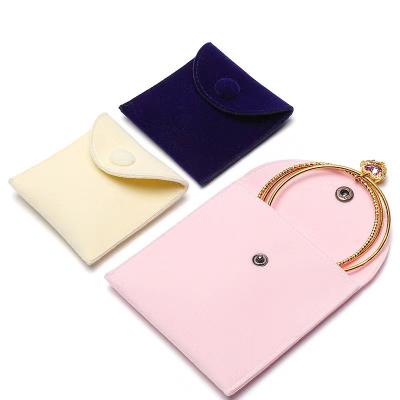 China Newest Custom Logo Jewelry Pouches Metal Button Jewelry Pouch Suede Velvet Tote Bag Envelope Jewelry Pouch for sale