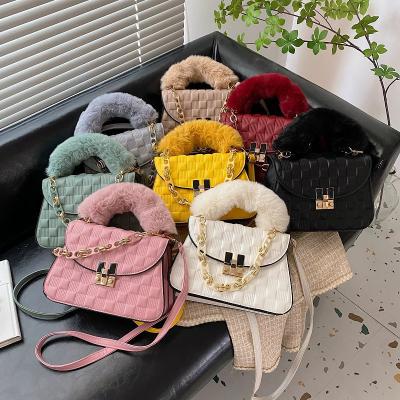 China Fashion Autumn Fashion Plush Handle Handbag Ladies Shoulder Down Bags Chain Mini Women Faux Fur Winter Purses and Handbags for sale