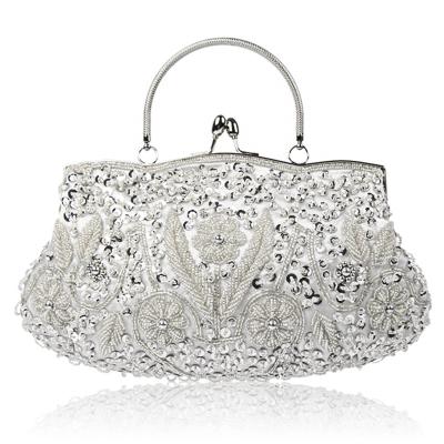 China Polyester In Pearl Retro Stock Wholesale Women's Ladies Cosmetic Handbags Embroidery Handmade Dress Dinner for sale