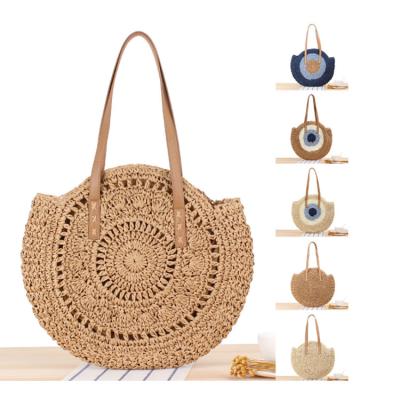 China 2021 Fashion Palm Basket Bag Women Hand - Woven Round Straw Bags Natural Oval Beach Large Tote Circle Handbag for sale