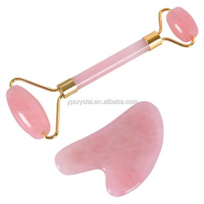 China China Rose Crystal Healing Double Roller Stick Natural Jade Face Beauty Massage Gua Sha for sale