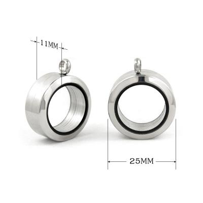 China Hot Sale Europe Hot Sale Threaded Lock 25mm Stainless Steel Round Photo Box Floating Smooth Glass Pendant for sale