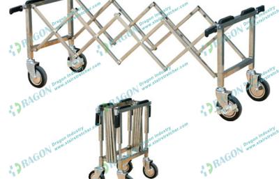 China Silver Stainless Steel Funeral Equipment Folding mortuary Trolley with Four Handles for sale