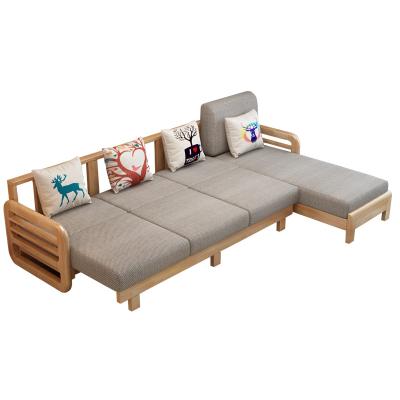 China (Other) Modern Minimalist Nordic Solid Wood Adjustable Sofa Combination Living Room Corner Sofa With Broaching Bed for sale