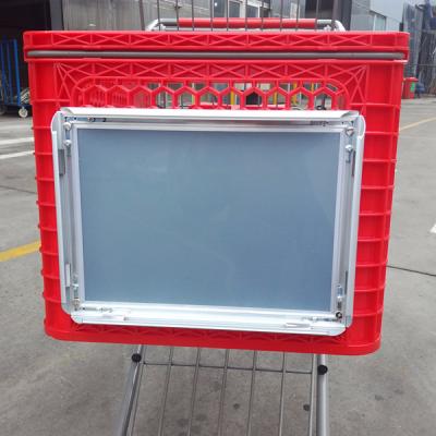 China Unfolding Portable Folding Supermarket Shopping Cart With Advertise Board for sale