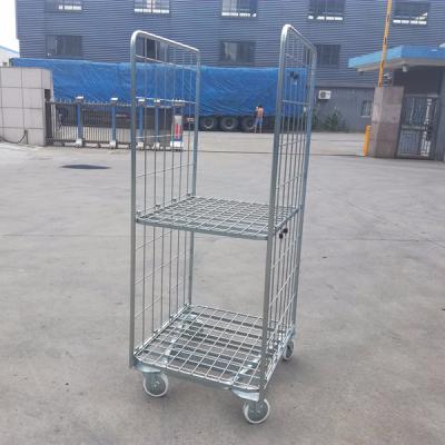 China Popular Steel 3 Doors Foldable Metal Roll Container With Wire Mesh for sale