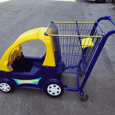 China Unveiling Kid Supermarket Shopping Trolley With Toy Car for sale