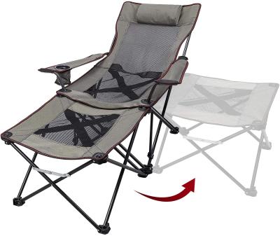 China Portable & Folding 2 in 1 Camping Chair with Footrest Recliner Folding Chaise Lounge Chair Side Table Extra Table Chair for sale