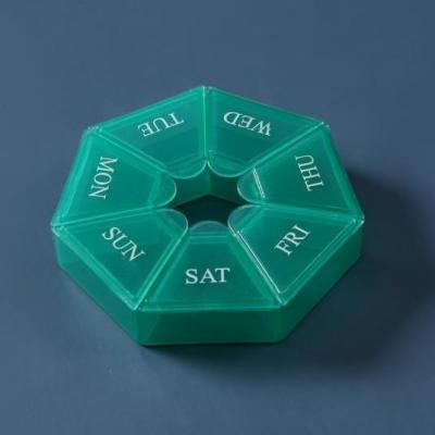 China Weekly Pill Organizer Small 7 Day Pill Box 7 Compartment Travel Plastic Pill Case for sale