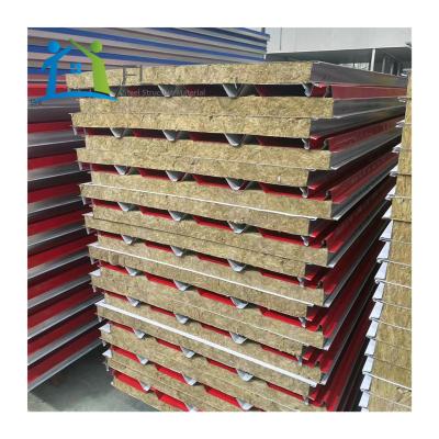 China Modern Shipping Containers Corrugated Wall Roof Sound Insulation Heat Insulation Rock Wool Clean Room Steel Sandwich Panel for sale