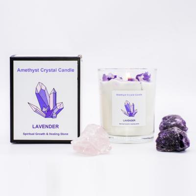 China Fashionable Custom Glass Bulk Wax Luxury Scented Chakra Soy Jar Crystal Candle Aromatherapy Crystal Candle for sale