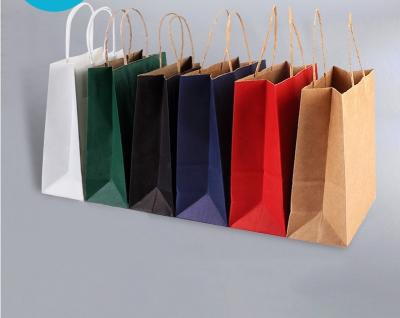 China 50PCS Recyclable Colored Glossy Kraft Paper Bags With Handle Can Custom Logo Printed Free Shipping for sale