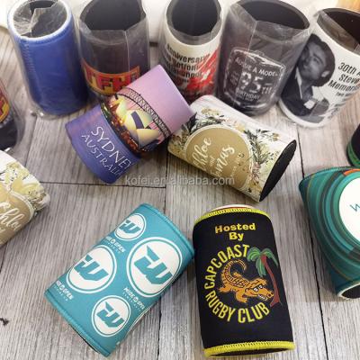 China Kofei OEM Neoprene Waterproof Stubby Holder Beer Bottle Sleeve Drink Can Cooler With Custom Sublimation Printed Logo for sale