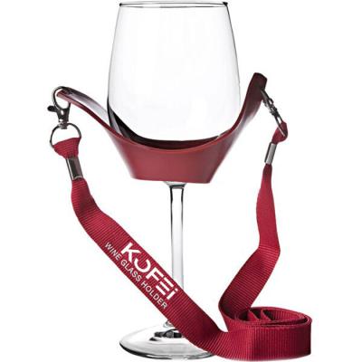 China Durable Kofei Polyester Print Your Logo Lanyard With Red Rubber Wine Glass Holder for sale