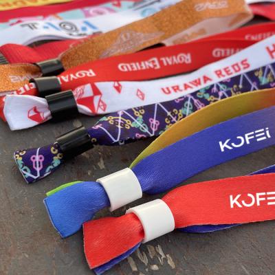 China Fashionable Kofei fabric ticket promotional wristband for music festival, fabric wristbands with plastic tube for sale