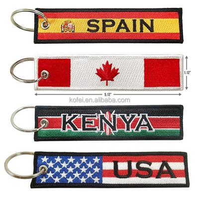 China Durable Embroidery Customized Kofei Flag Cloth Key Chains Double Sided Key Ring Key Tag for sale