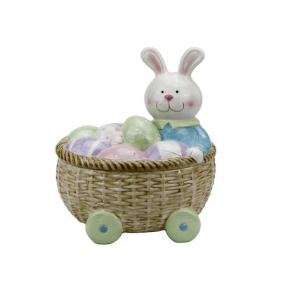 China Eco-friendly Rabbit Decorative Canister Ceramic Easter Bunny Jar For Easter Home Decoration for sale