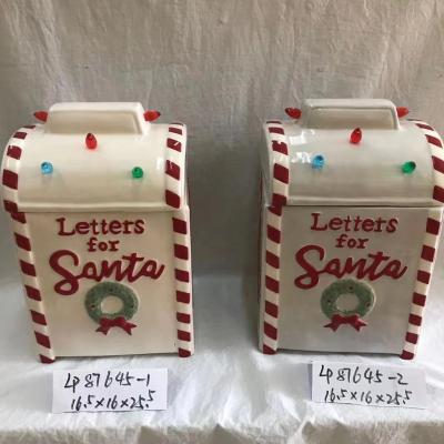 China Personalized Ceramic Christmas Mailbox Candy Jar Feast Cookie Jar for sale