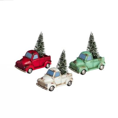 China Farm Christmas Truck Vintage Lighted Holiday Truck with Tree Light Up Miniature Decor, Set of 3 for sale