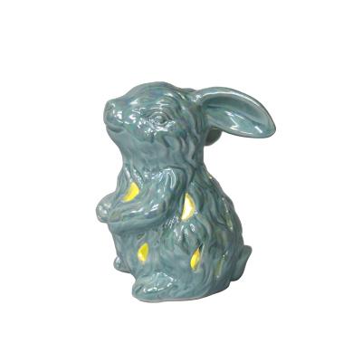 China Eco-friendly Ceramic Easter Glazed Bunny Bunny With LED Light For Home Spring Decoration for sale