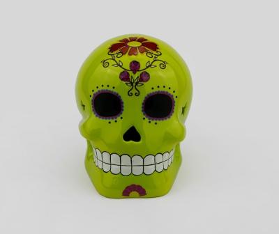 China Mexican Ceramic Sugar Skull Ceramic Mexican Day of the Dead Ceramic Sugar Skull with LED Light for sale