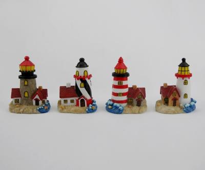 China Europe Assorted Lighthouse Figurines 5.5 Inch Resin House Boat Decor for sale