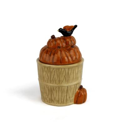 China Pumpkin Shaped Festival Creative Cookie Jar Ceramic Thanksgiving Home Decoration for sale