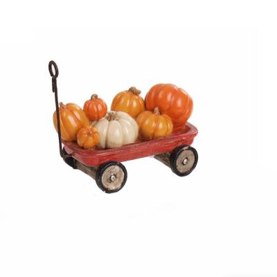 China Miniature Red Wagon with Pumpkins Polyresin Autumn Harvest Pumpkin Fruit and Vegetable Wagon Carts Table Decor for sale