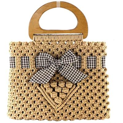 China Factory supply new wood rope pull+cotton bags luxury women ladies handbags for women for sale