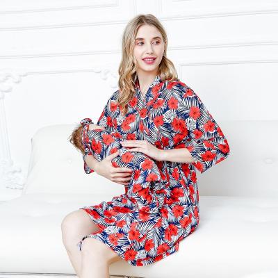 China Breathable Floral Bamboo Maternity Robe Gown For Women And Baby Clothes Wrap for sale