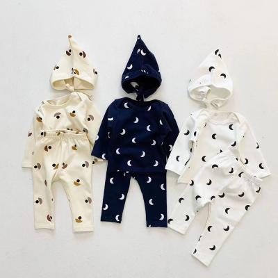 China Breathable 3 Sets Packing Random Design Long Sleeve Romper Pants Unisex Onesie Baby Set Kids Pajamas for sale