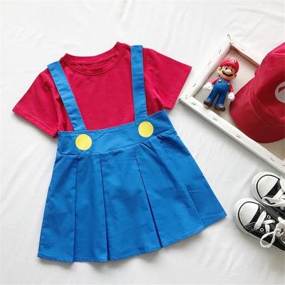 China 2021 New Style Sale Girls Dress Strap Mario Summer Boys Shorts Casual Two-piece Suit Super Hot T-shirt Siblings for sale