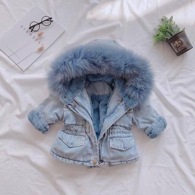 China Breathable Little Girls Winter Coat Fleece Hoodie Faux Fur Kids Coat Custom Long Sleeve Girls Denim Jacket for sale