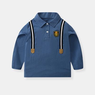 China Spring 2021 New Children's Clothing Boys Polo Baby Style Shirt Lapel Ribbon Embroidered Britis Long Sleeve British Badges Anti-pilling for sale