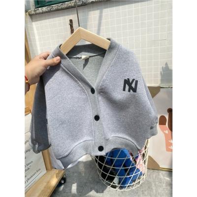 China Breathable Children's Cardigan Jacket Autumn and Winter Boys and Girls Double-Layer Letter Profile Baseball Composite Knitted Uniform for sale