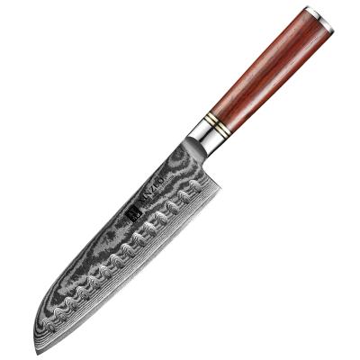 China Viable professional japanese rosewood handle 7 inch damascus steel kitchen santoku knife for sale