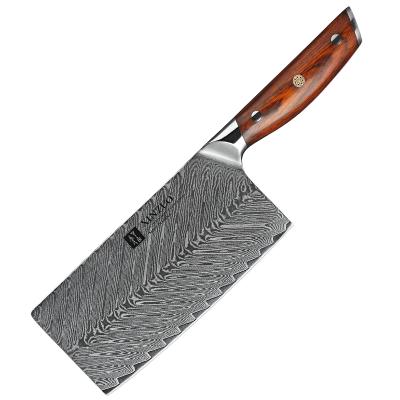 China Viable Rosewood Handle 7 Inch Damascus Steel Butcher Kitchen Cleaver Knife for sale