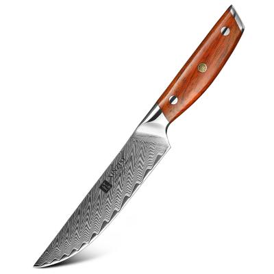 China 5 Inch Viable Professional Damascus Kitchen Steel Steak Knife With Rosewood Handle for sale