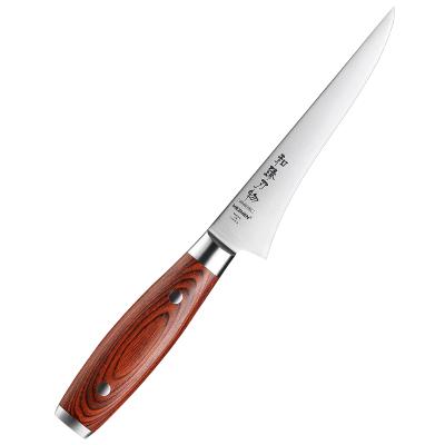 China Professional German High Carbon Sustainable Boning Knife 6.5inch Kitchen Stainless Steel Kitchen Cutting Foods Pakka Wood Handle Orange for sale