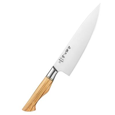 China Sustainable Sandvik 14C28N Stainless Carbon Steel Kitchen Chef Knife With Nature Olive Wood Handle for sale